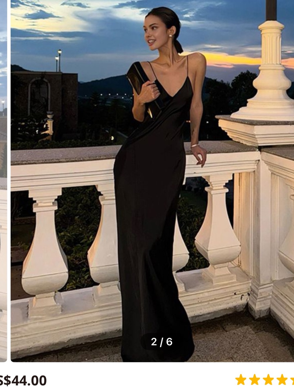 Commense Black Satin V-Neck Backless Long Dress